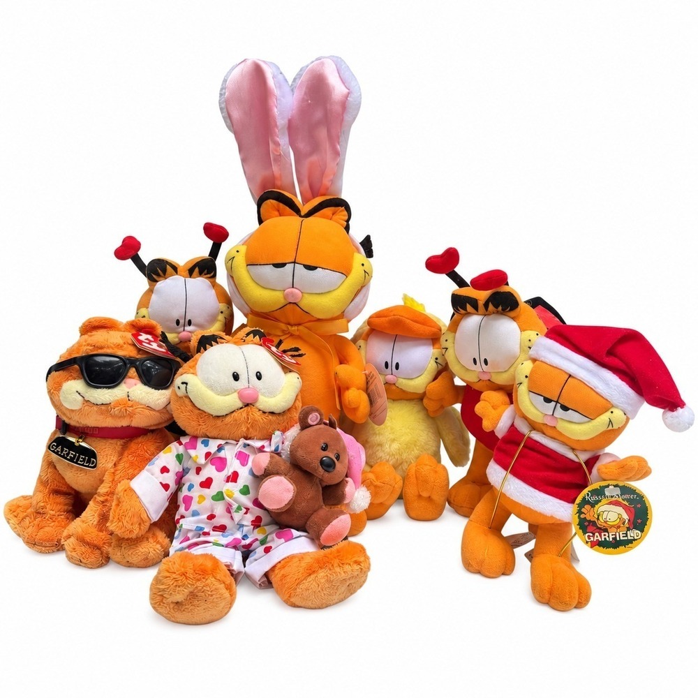 Garfield Plush Lot 7 Ty Beanie Baby Russell Stover Holiday Costume Pooky Tags